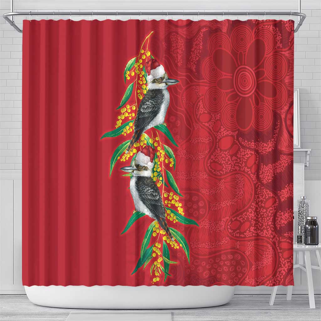Aussie Kokaburra Golden Wattle Christmas Shower Curtain Aboriginal Dots Painting Red Motif - Aussie Hoodie