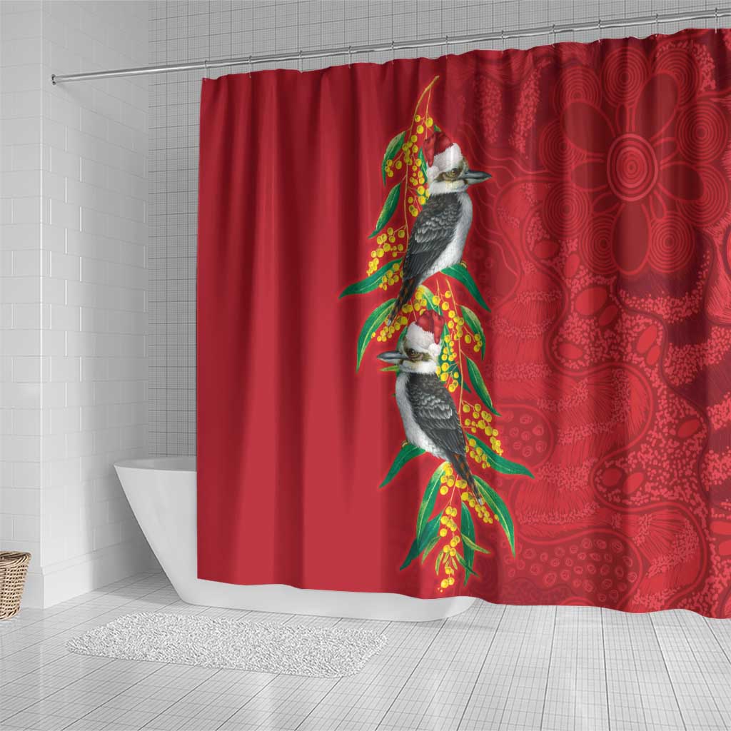 Aussie Kokaburra Golden Wattle Christmas Shower Curtain Aboriginal Dots Painting Red Motif - Aussie Hoodie