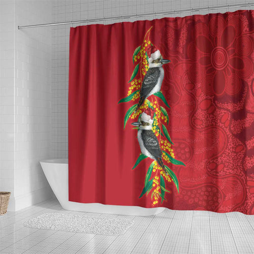 Aussie Kokaburra Golden Wattle Christmas Shower Curtain Aboriginal Dots Painting Red Motif - Aussie Hoodie
