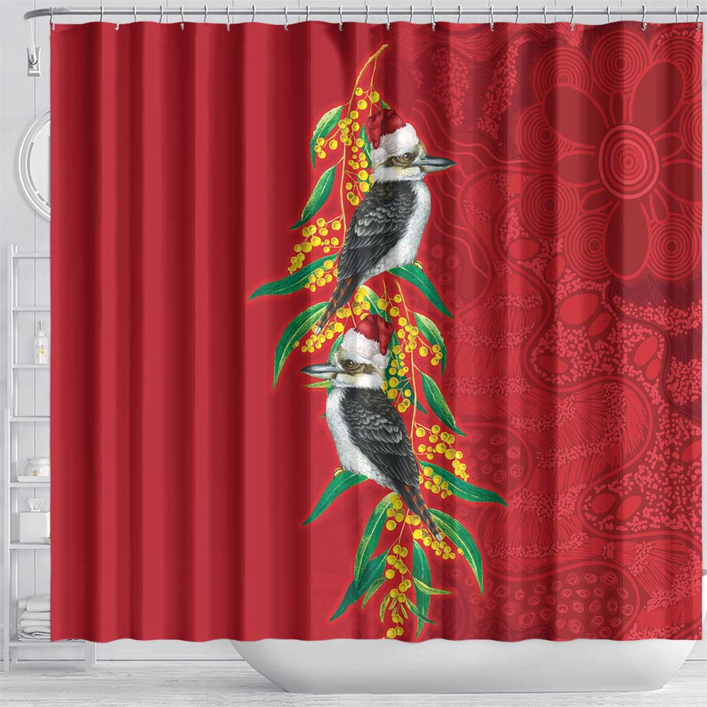 Aussie Kokaburra Golden Wattle Christmas Shower Curtain Aboriginal Dots Painting Red Motif - Aussie Hoodie