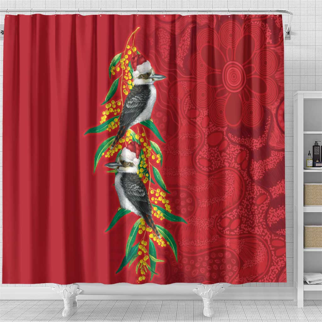 Aussie Kokaburra Golden Wattle Christmas Shower Curtain Aboriginal Dots Painting Red Motif - Aussie Hoodie
