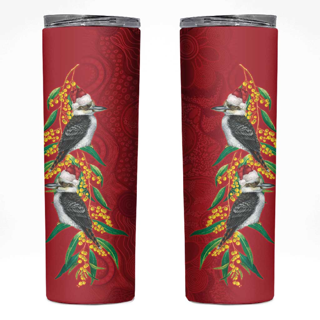 Aussie Kokaburra Golden Wattle Christmas Skinny Tumbler Aboriginal Dots Painting Red Motif - Aussie Hoodie