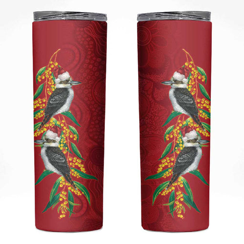 Aussie Kokaburra Golden Wattle Christmas Skinny Tumbler Aboriginal Dots Painting Red Motif - Aussie Hoodie