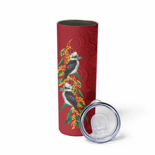 Aussie Kokaburra Golden Wattle Christmas Skinny Tumbler Aboriginal Dots Painting Red Motif - Aussie Hoodie