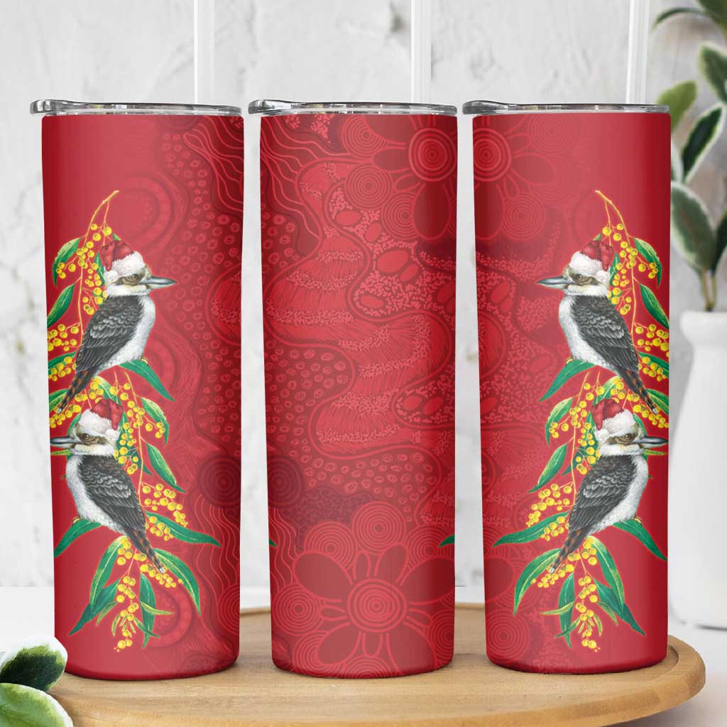 Aussie Kokaburra Golden Wattle Christmas Skinny Tumbler Aboriginal Dots Painting Red Motif - Aussie Hoodie