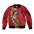 Aussie Kokaburra Golden Wattle Christmas Sleeve Zip Bomber Jacket Aboriginal Dots Painting Red Motif - Aussie Hoodie
