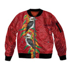 Aussie Kokaburra Golden Wattle Christmas Sleeve Zip Bomber Jacket Aboriginal Dots Painting Red Motif - Aussie Hoodie