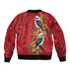 Aussie Kokaburra Golden Wattle Christmas Sleeve Zip Bomber Jacket Aboriginal Dots Painting Red Motif - Aussie Hoodie