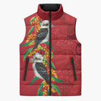 Aussie Kokaburra Golden Wattle Christmas Sleeveless Puffer Jacket Aboriginal Dots Painting Red Motif - Aussie Hoodie