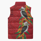 Aussie Kokaburra Golden Wattle Christmas Sleeveless Puffer Jacket Aboriginal Dots Painting Red Motif - Aussie Hoodie