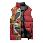 Aussie Kokaburra Golden Wattle Christmas Sleeveless Puffer Jacket Aboriginal Dots Painting Red Motif - Aussie Hoodie