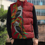 Aussie Kokaburra Golden Wattle Christmas Sleeveless Puffer Jacket Aboriginal Dots Painting Red Motif - Aussie Hoodie