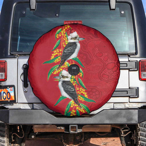 Aussie Kokaburra Golden Wattle Christmas Spare Tire Cover Aboriginal Dots Painting Red Motif - Aussie Hoodie
