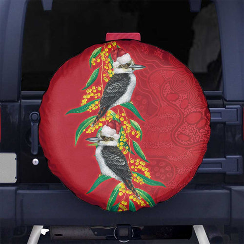 Aussie Kokaburra Golden Wattle Christmas Spare Tire Cover Aboriginal Dots Painting Red Motif - Aussie Hoodie