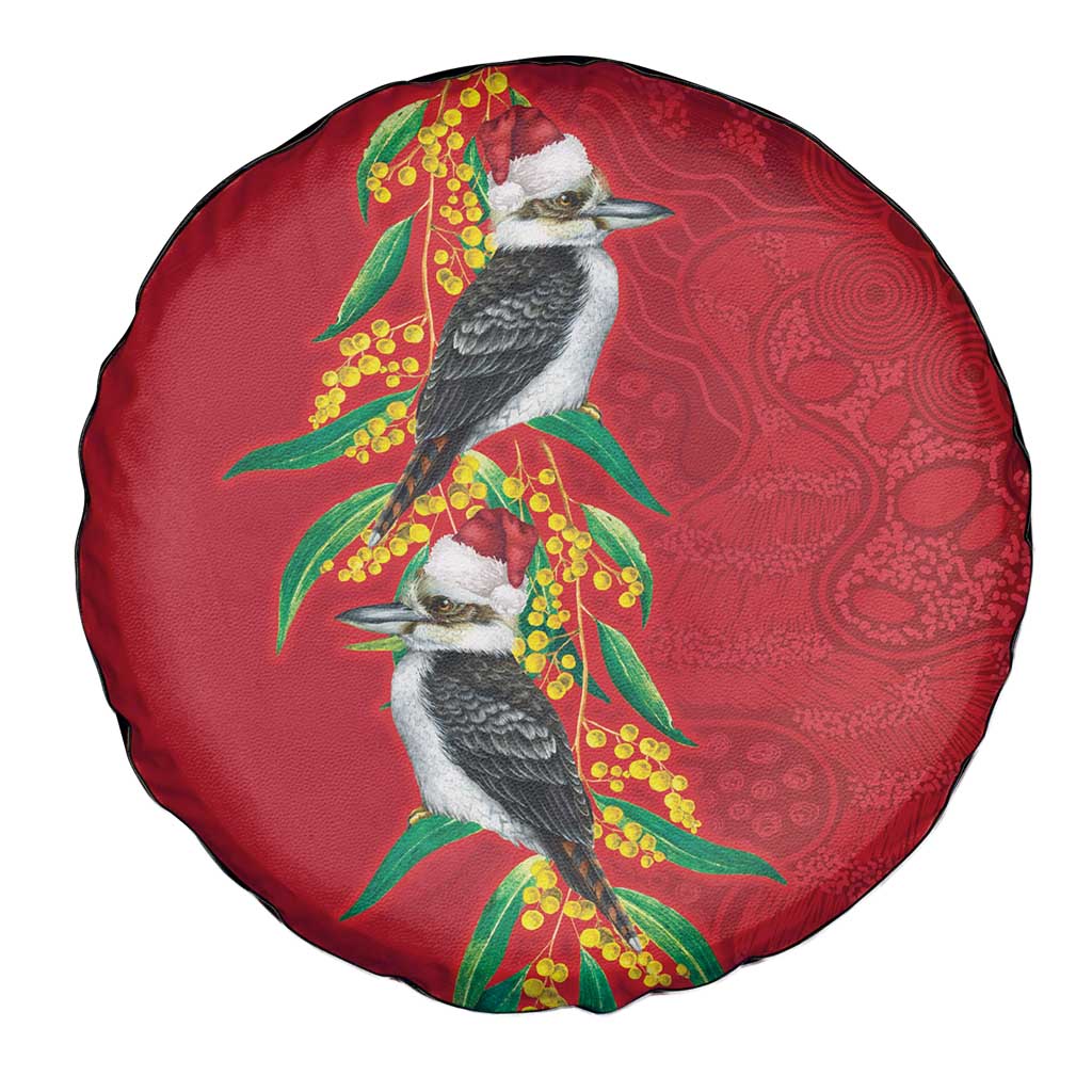 Aussie Kokaburra Golden Wattle Christmas Spare Tire Cover Aboriginal Dots Painting Red Motif - Aussie Hoodie