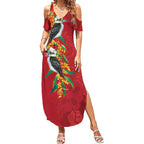 Aussie Kokaburra Golden Wattle Christmas Summer Maxi Dress Aboriginal Dots Painting Red Motif - Aussie Hoodie