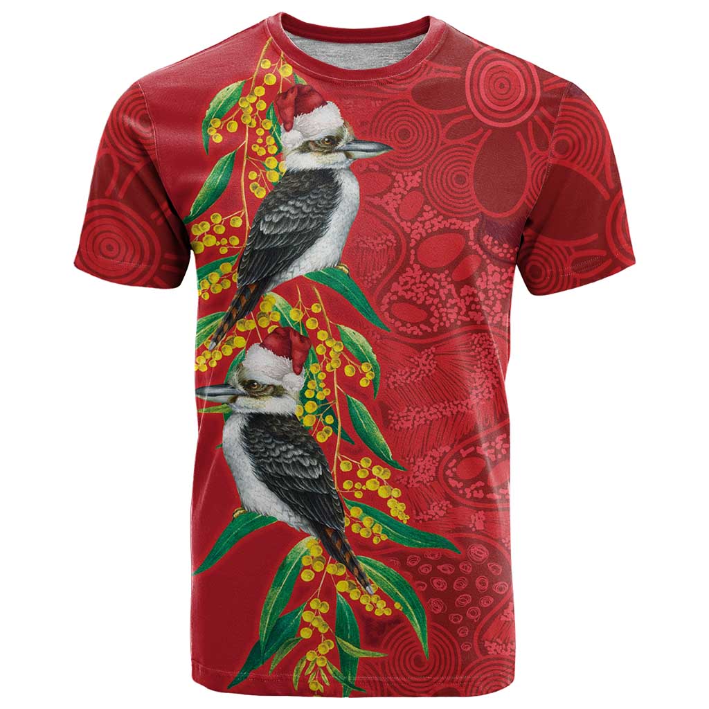Aussie Kokaburra Golden Wattle Christmas T Shirt Aboriginal Dots Painting Red Motif - Aussie Hoodie