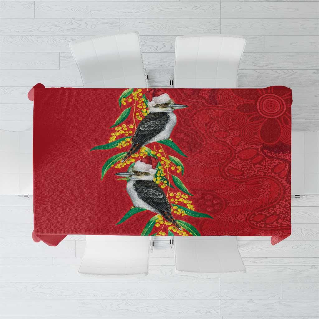 Aussie Kokaburra Golden Wattle Christmas Tablecloth Aboriginal Dots Painting Red Motif - Aussie Hoodie