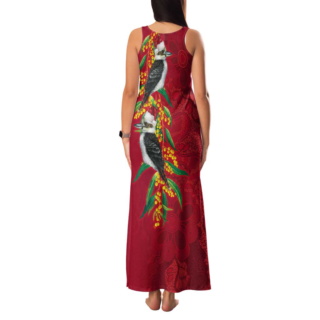 Aussie Kokaburra Golden Wattle Christmas Tank Maxi Dress Aboriginal Dots Painting Red Motif - Aussie Hoodie