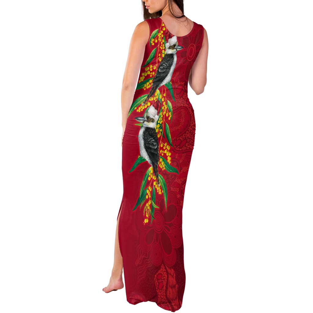 Aussie Kokaburra Golden Wattle Christmas Tank Maxi Dress Aboriginal Dots Painting Red Motif - Aussie Hoodie