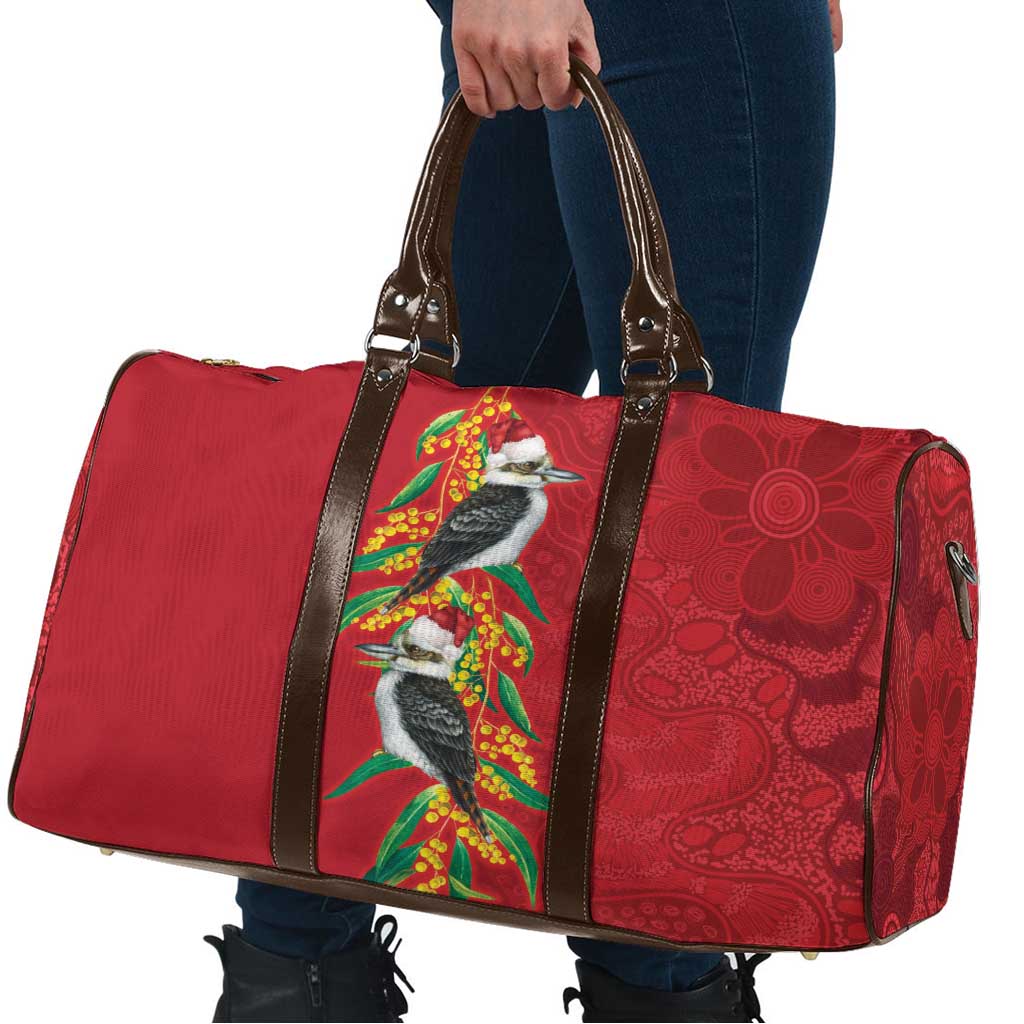 Aussie Kokaburra Golden Wattle Christmas Travel Bag Aboriginal Dots Painting Red Motif - Aussie Hoodie