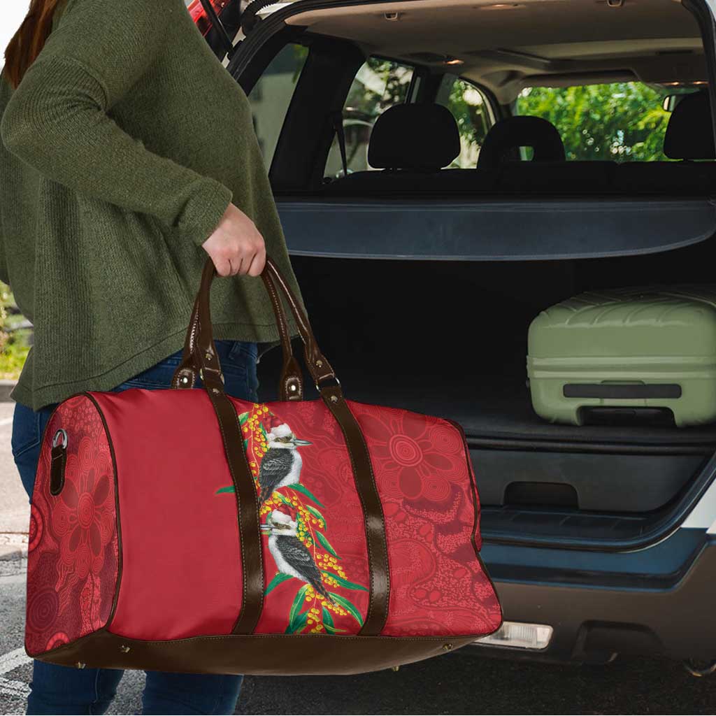 Aussie Kokaburra Golden Wattle Christmas Travel Bag Aboriginal Dots Painting Red Motif - Aussie Hoodie