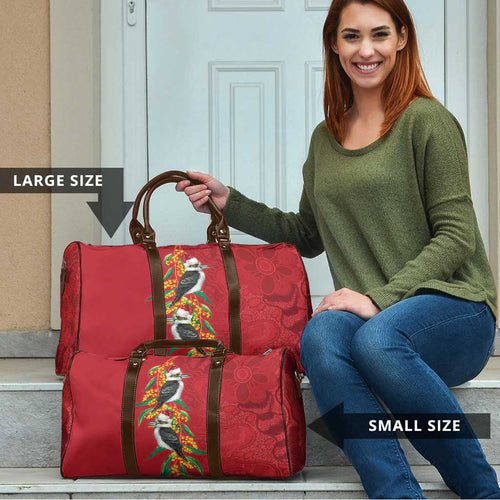 Aussie Kokaburra Golden Wattle Christmas Travel Bag Aboriginal Dots Painting Red Motif - Aussie Hoodie
