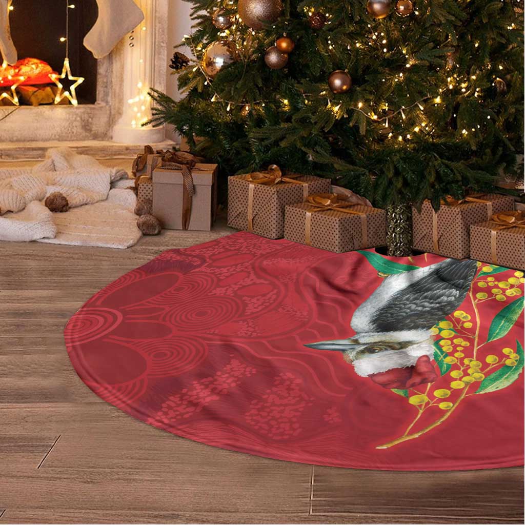 Aussie Kokaburra Golden Wattle Christmas Tree Skirt Aboriginal Dots Painting Red Motif - Aussie Hoodie