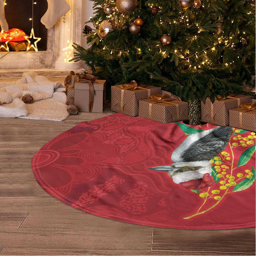 Aussie Kokaburra Golden Wattle Christmas Tree Skirt Aboriginal Dots Painting Red Motif - Aussie Hoodie