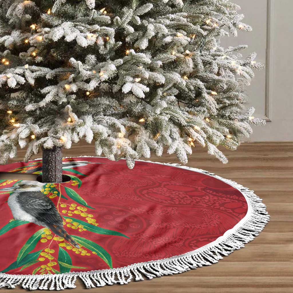 Aussie Kokaburra Golden Wattle Christmas Tree Skirt Aboriginal Dots Painting Red Motif - Aussie Hoodie