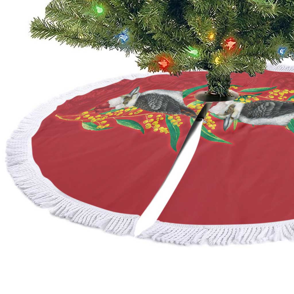 Aussie Kokaburra Golden Wattle Christmas Tree Skirt Aboriginal Dots Painting Red Motif - Aussie Hoodie