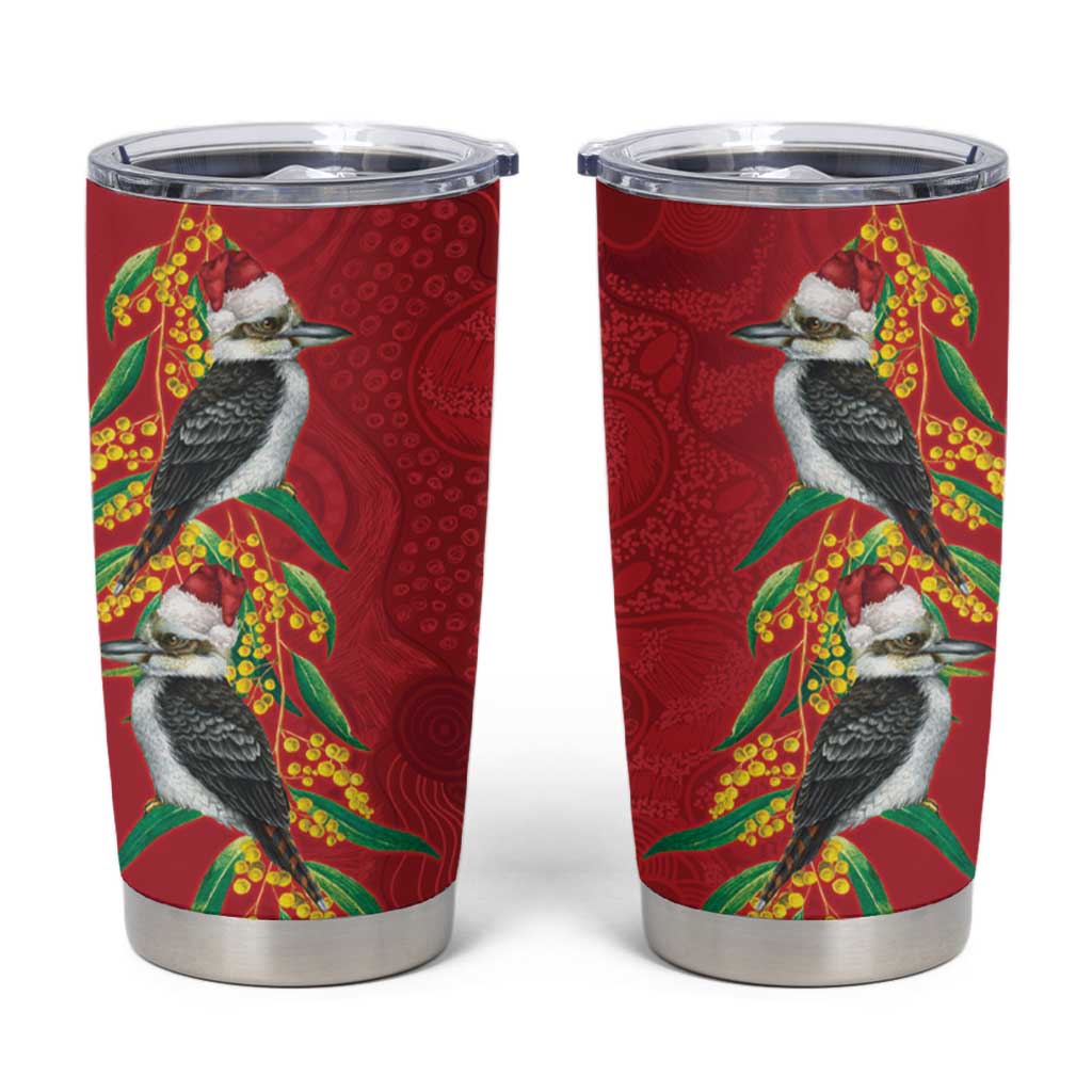 Aussie Kokaburra Golden Wattle Christmas Tumbler Cup Aboriginal Dots Painting Red Motif - Aussie Hoodie