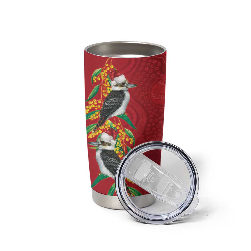 Aussie Kokaburra Golden Wattle Christmas Tumbler Cup Aboriginal Dots Painting Red Motif - Aussie Hoodie