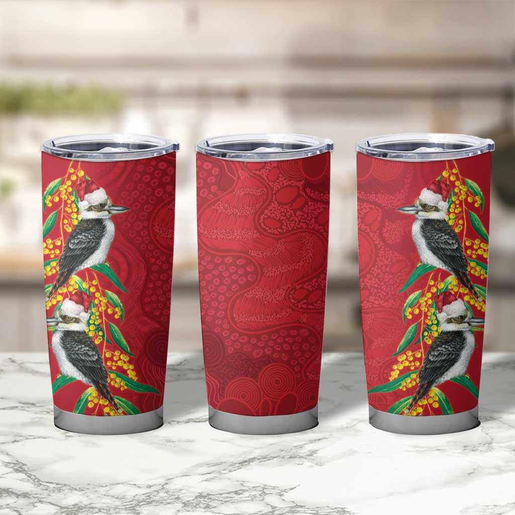 Aussie Kokaburra Golden Wattle Christmas Tumbler Cup Aboriginal Dots Painting Red Motif - Aussie Hoodie