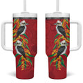 Aussie Kokaburra Golden Wattle Christmas Tumbler With Handle Aboriginal Dots Painting Red Motif - Aussie Hoodie