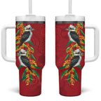 Aussie Kokaburra Golden Wattle Christmas Tumbler With Handle Aboriginal Dots Painting Red Motif - Aussie Hoodie