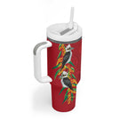 Aussie Kokaburra Golden Wattle Christmas Tumbler With Handle Aboriginal Dots Painting Red Motif - Aussie Hoodie