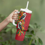Aussie Kokaburra Golden Wattle Christmas Tumbler With Handle Aboriginal Dots Painting Red Motif - Aussie Hoodie