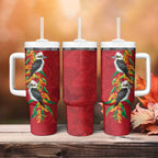 Aussie Kokaburra Golden Wattle Christmas Tumbler With Handle Aboriginal Dots Painting Red Motif - Aussie Hoodie