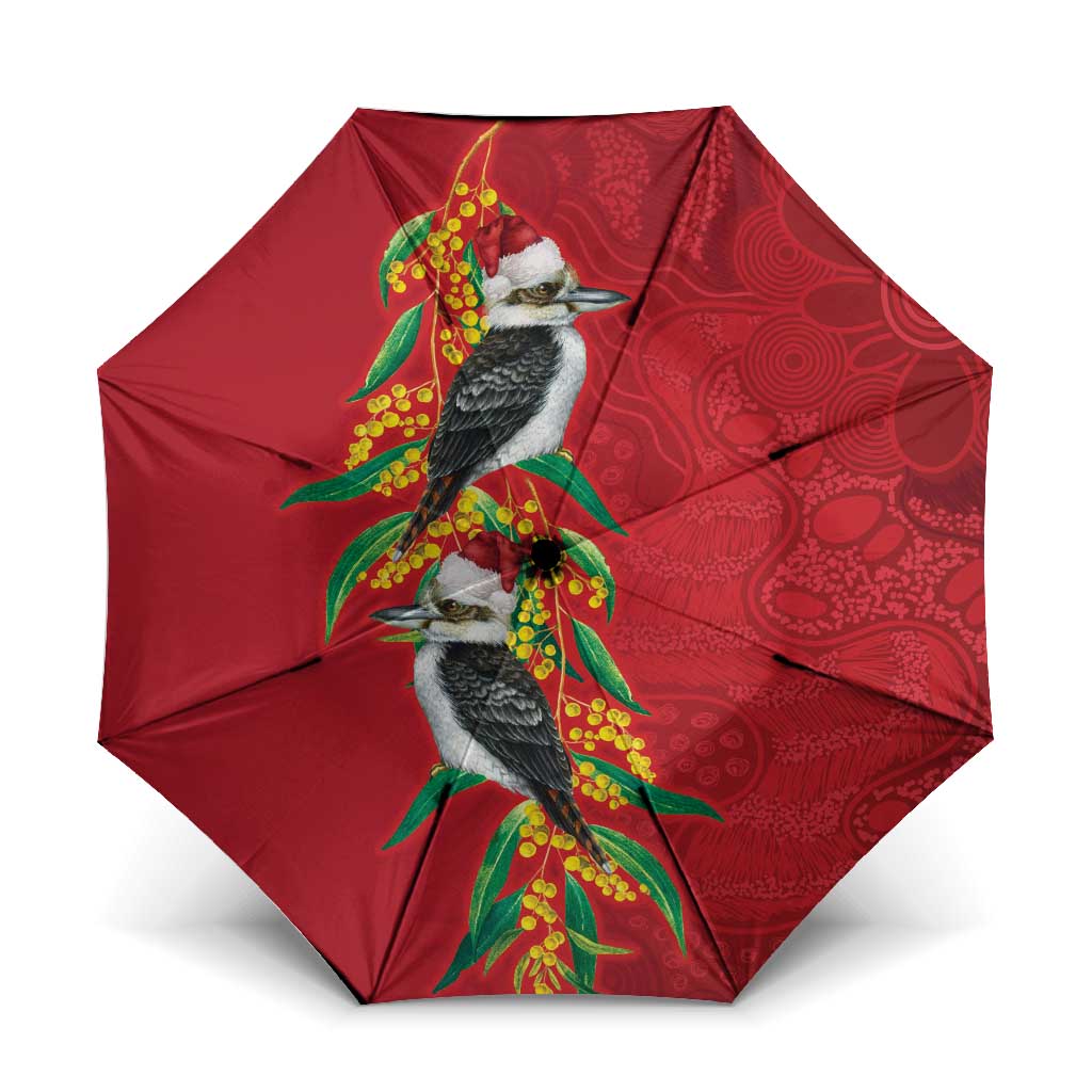 Aussie Kokaburra Golden Wattle Christmas Umbrella Aboriginal Dots Painting Red Motif - Aussie Hoodie