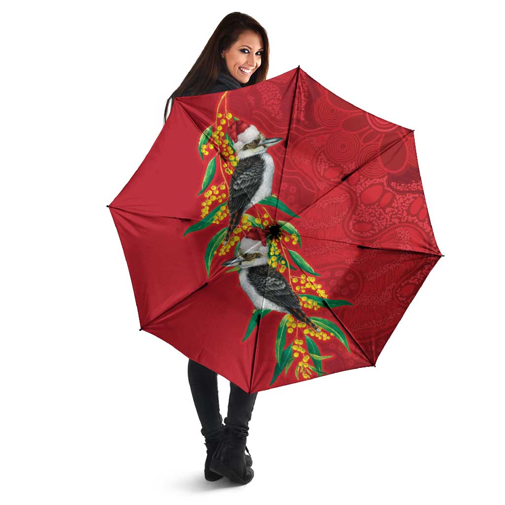 Aussie Kokaburra Golden Wattle Christmas Umbrella Aboriginal Dots Painting Red Motif - Aussie Hoodie