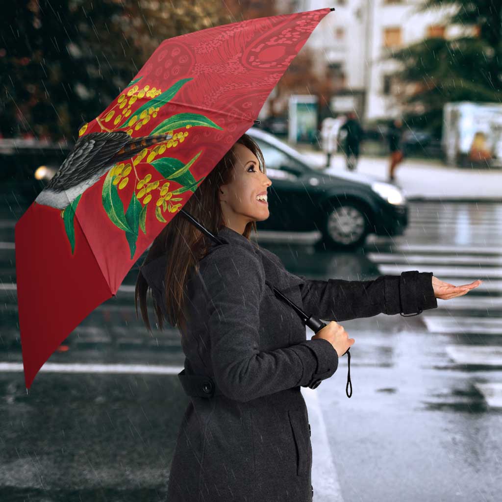 Aussie Kokaburra Golden Wattle Christmas Umbrella Aboriginal Dots Painting Red Motif - Aussie Hoodie