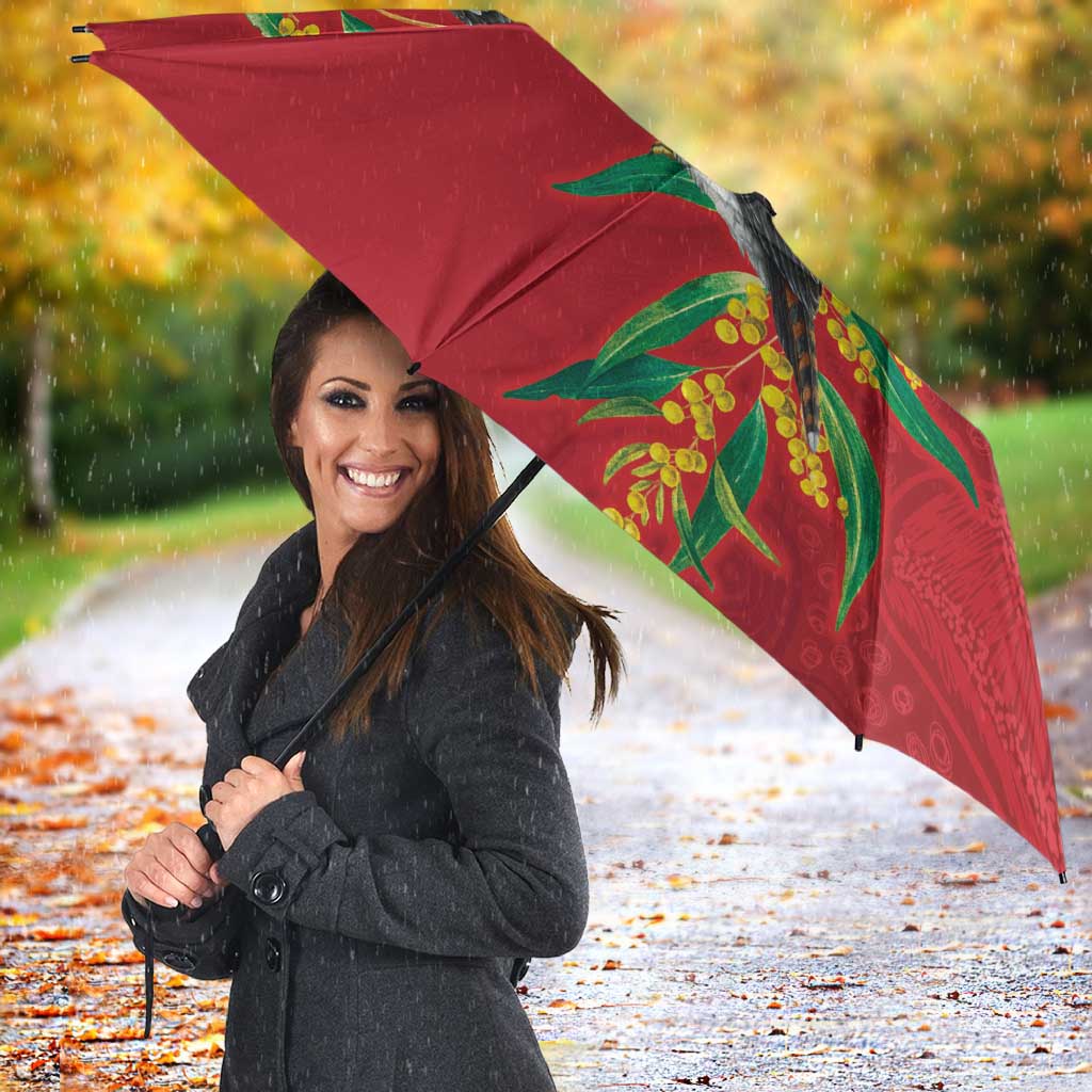 Aussie Kokaburra Golden Wattle Christmas Umbrella Aboriginal Dots Painting Red Motif - Aussie Hoodie