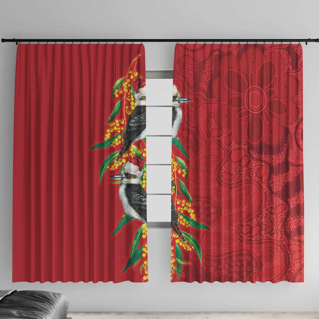 Aussie Kokaburra Golden Wattle Christmas Window Curtain Aboriginal Dots Painting Red Motif - Aussie Hoodie