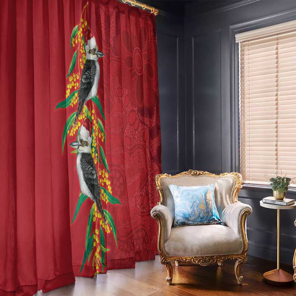 Aussie Kokaburra Golden Wattle Christmas Window Curtain Aboriginal Dots Painting Red Motif - Aussie Hoodie