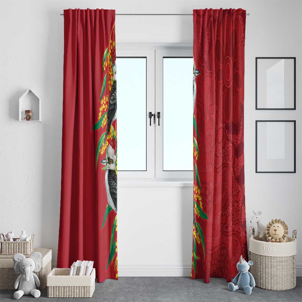 Aussie Kokaburra Golden Wattle Christmas Window Curtain Aboriginal Dots Painting Red Motif - Aussie Hoodie