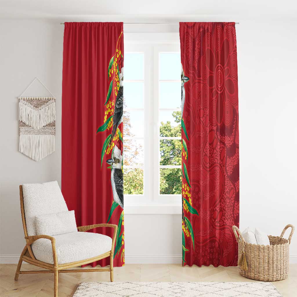 Aussie Kokaburra Golden Wattle Christmas Window Curtain Aboriginal Dots Painting Red Motif - Aussie Hoodie