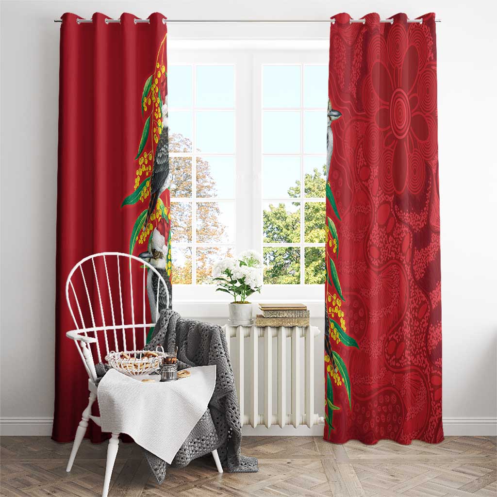 Aussie Kokaburra Golden Wattle Christmas Window Curtain Aboriginal Dots Painting Red Motif - Aussie Hoodie