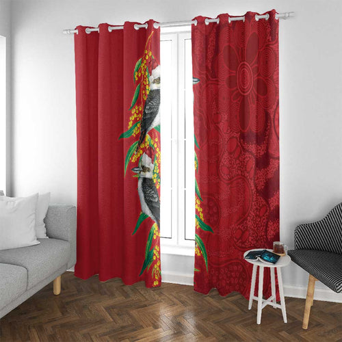 Aussie Kokaburra Golden Wattle Christmas Window Curtain Aboriginal Dots Painting Red Motif - Aussie Hoodie