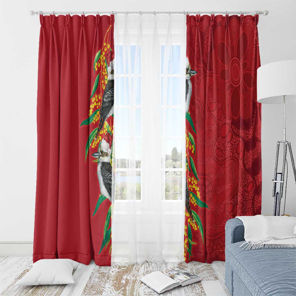 Aussie Kokaburra Golden Wattle Christmas Window Curtain Aboriginal Dots Painting Red Motif - Aussie Hoodie